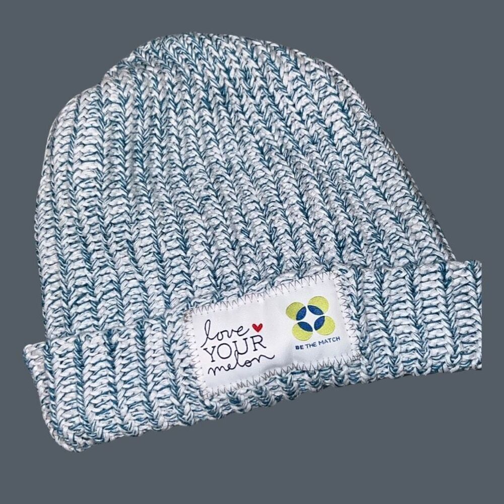 Love Your Melon Blue White Knit Logo Winter Slouch Beanie “Be the Match” - Picture 3 of 4